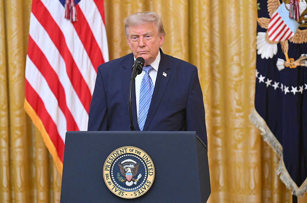 President Donald Trump addresses the nation from the East Room of the White House on Thursday evening. (SAUL LOEB / POOL / AFP via Getty Images)