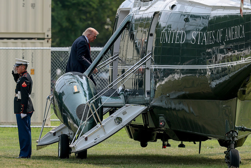 President Donald Trump boards Marine One on Monday on the Ellipse near the White House en route to Michigan. (Anna Moneymaker/Getty Images)
