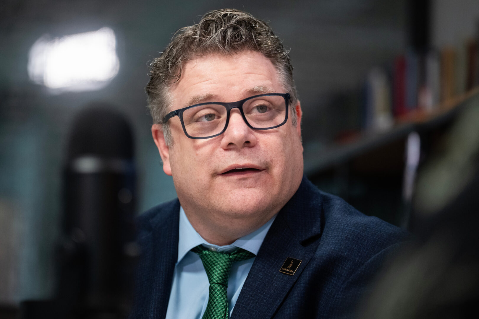 Sean Astin, president of SAG-AFTRA, is seen in D.C. during a July 1 interview for the Political Theater podcast. 