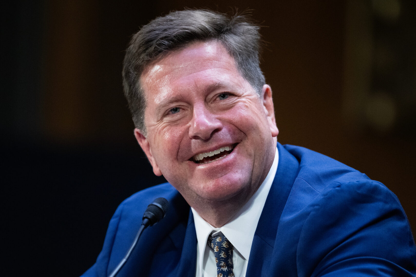 Jay Clayton testifies during his Senate Intelligence Committee confirmation hearing in the Dirksen Building on July 15.