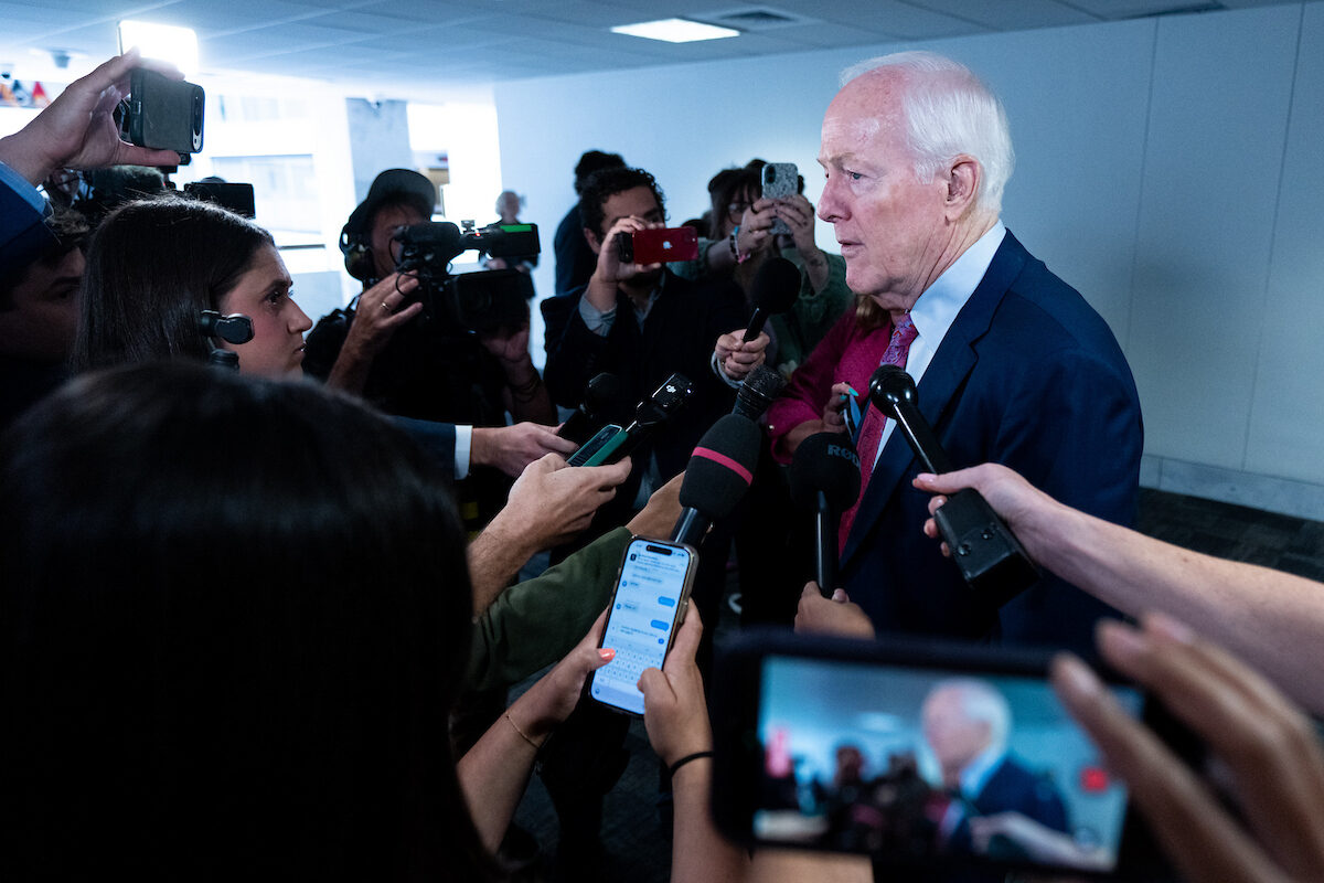 Sen. John Cornyn, R-Texas, speaks to reporters after a Senate Judiciary Committee meeting on Tuesday. 