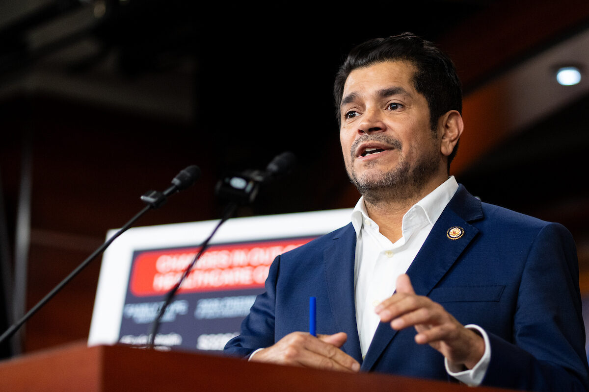 California Rep. Jimmy Gomez speaks during a news conference in the Capitol in 2025.
