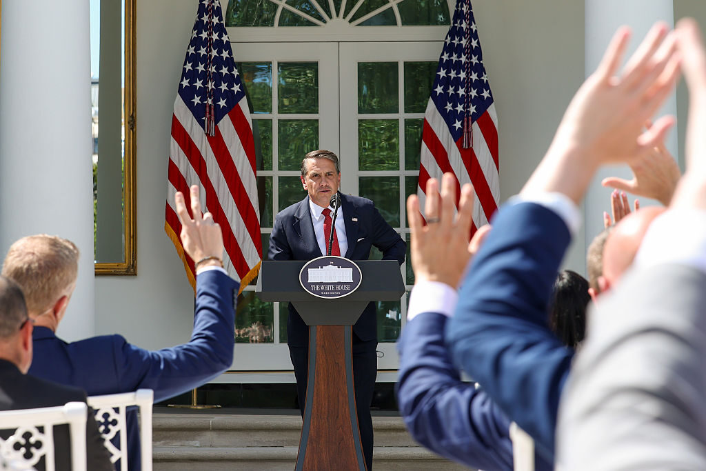 Attorney General Todd Blanche answers questions during a press briefing in the Rose Garden of the White House on Tuesday. (Kevin Dietsch/Getty Images)