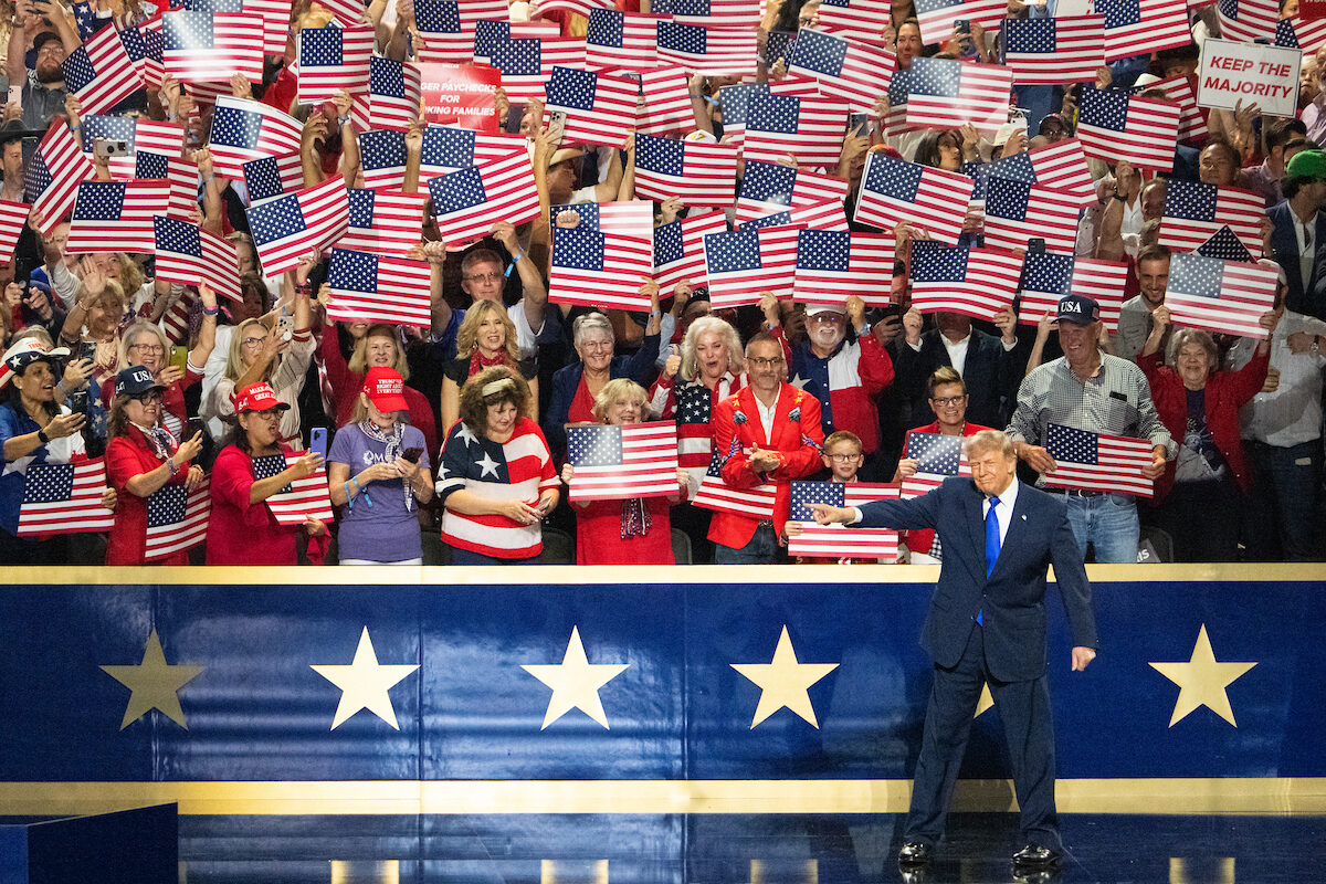 President Donald Trump arrives to speak Wednesday at the Republican midterm convention at the American Airlines Center in downtown Dallas. (Bill Clark/CQ Roll Call)