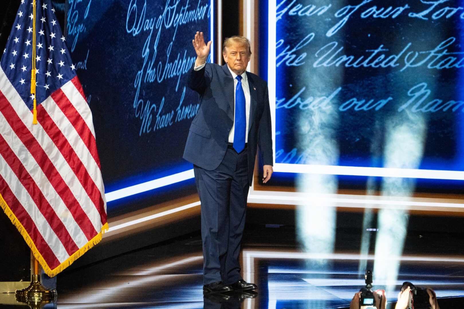 President Donald Trump's request for supplemental Iran war funding has awaited congressional action since June. He is seen here at the Republican midterm convention in Dallas on Sept. 9. 