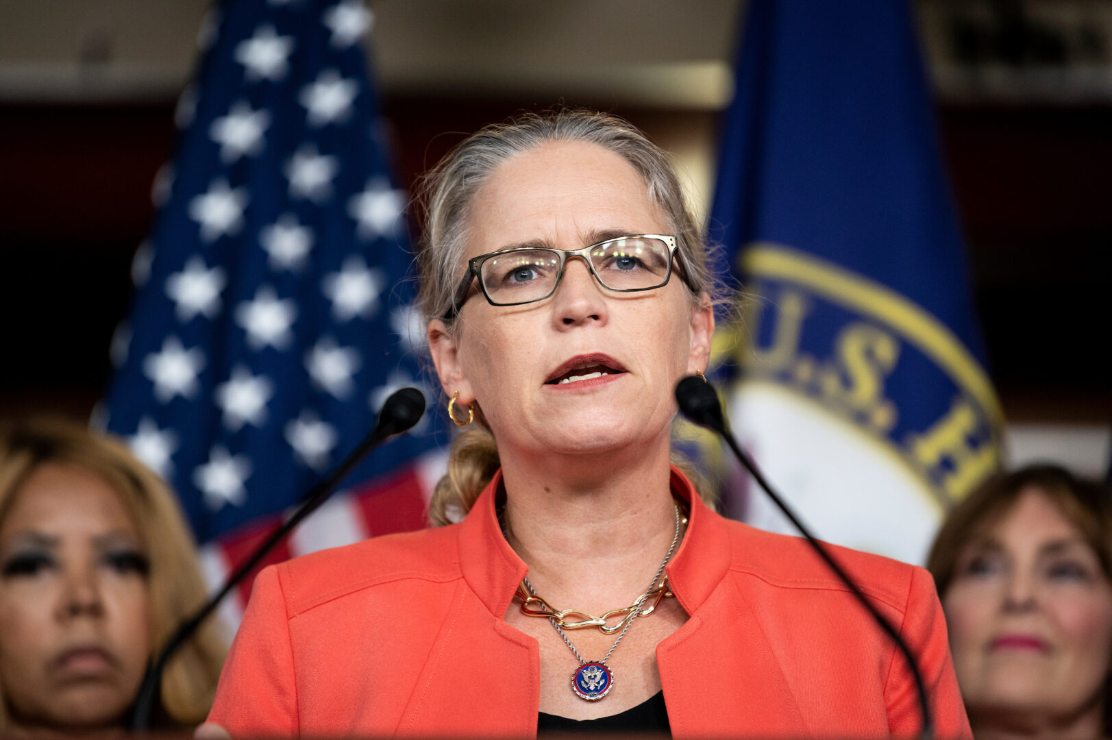 Then-Rep. Carolyn Bourdeaux, D-Ga., speaks during a news conference in the Capitol on July 21, 2021. (Bill Clark/CQ Roll Call)