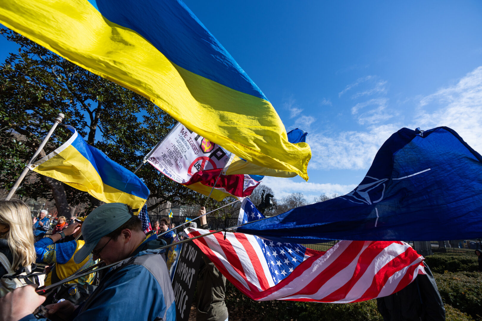 Supporters of Ukraine hold a protest in Lafayette Square across from the White House in Washington on March 1, 2025.