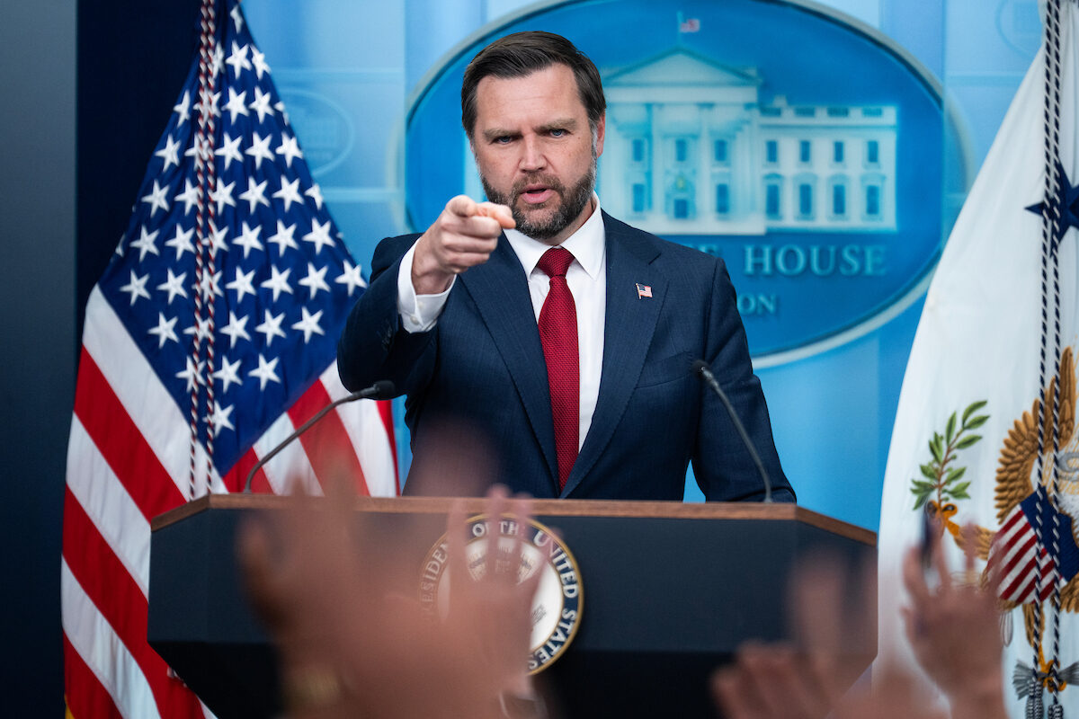 Vice President JD Vance conducts the White House briefing on Thursday. (Tom Williams/CQ Roll Call)