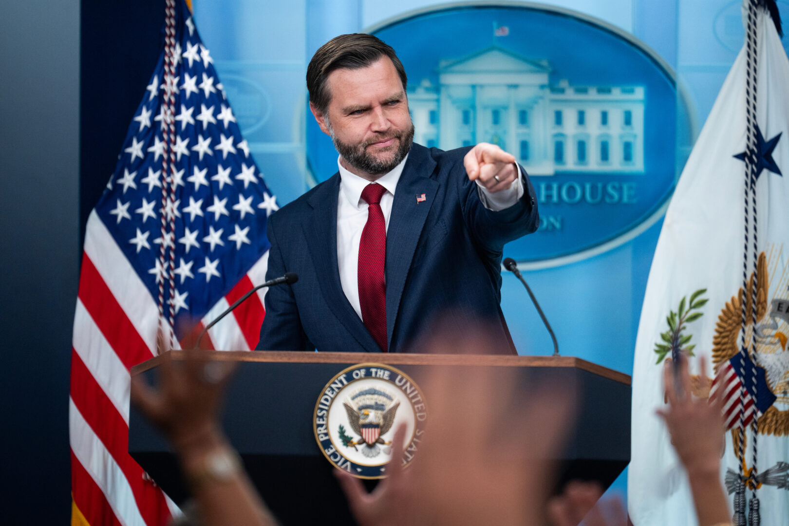 Vice President JD Vance conducts the White House briefing on Thursday, Sept. 3.