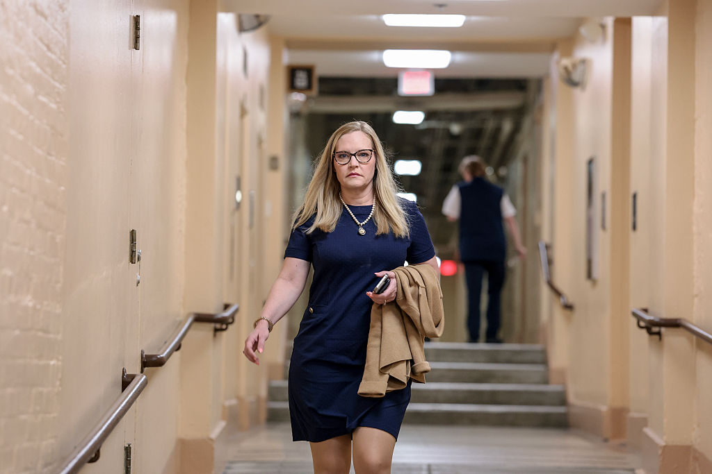 Indiana GOP Rep. Erin Houchin arrives at a House Republican Conference meeting in the Capitol on July 21, 2026.