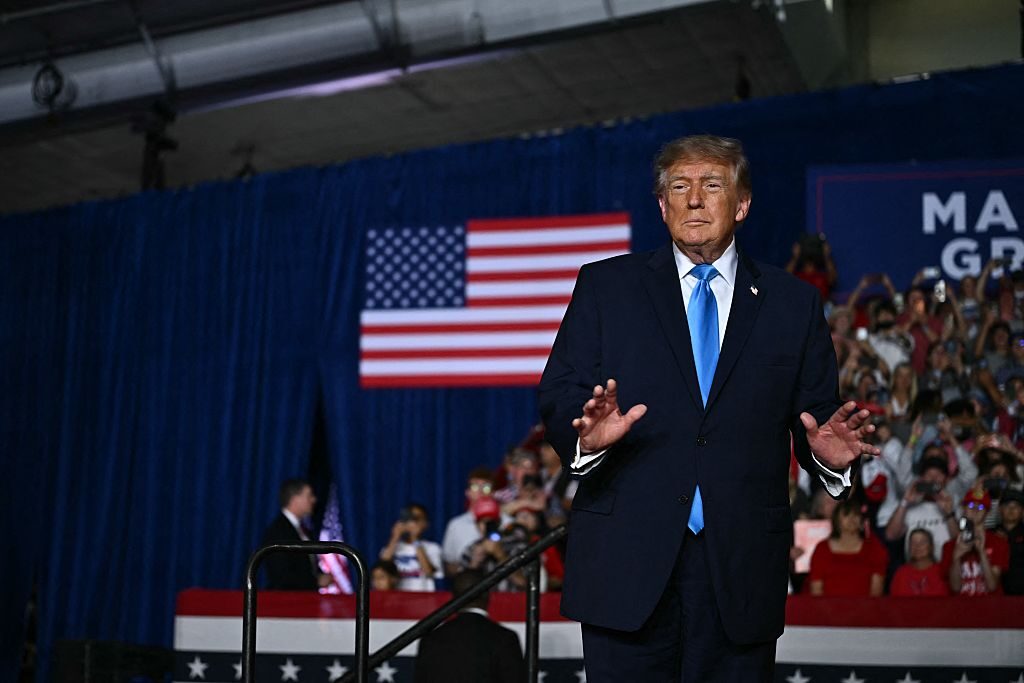US President Donald Trump is seen before speaking during a campaign rally at Pinnacle Bank Expo Center in Grand Island, Nebraska, on October 5, 2026. 