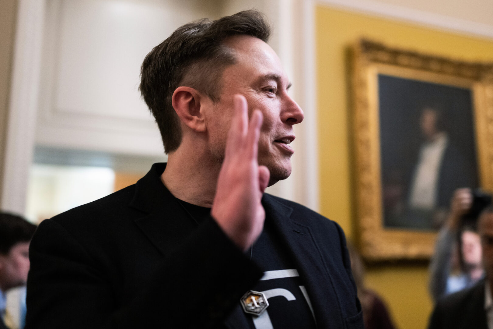 Elon Musk leaves a lunch with Senate Republicans in the Capitol on March 5, 2025.