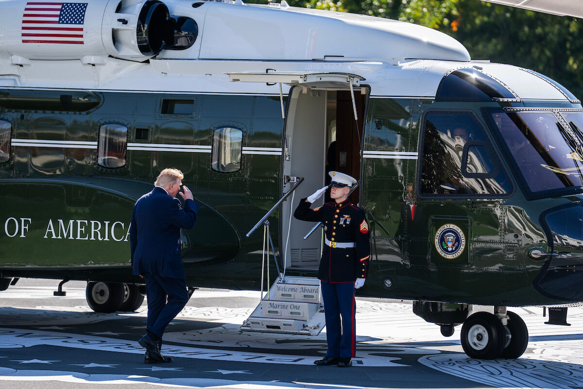 President Donald Trump boards Marine One on the South Lawn of the White House for a campaign trip to Alaska on Tuesday.